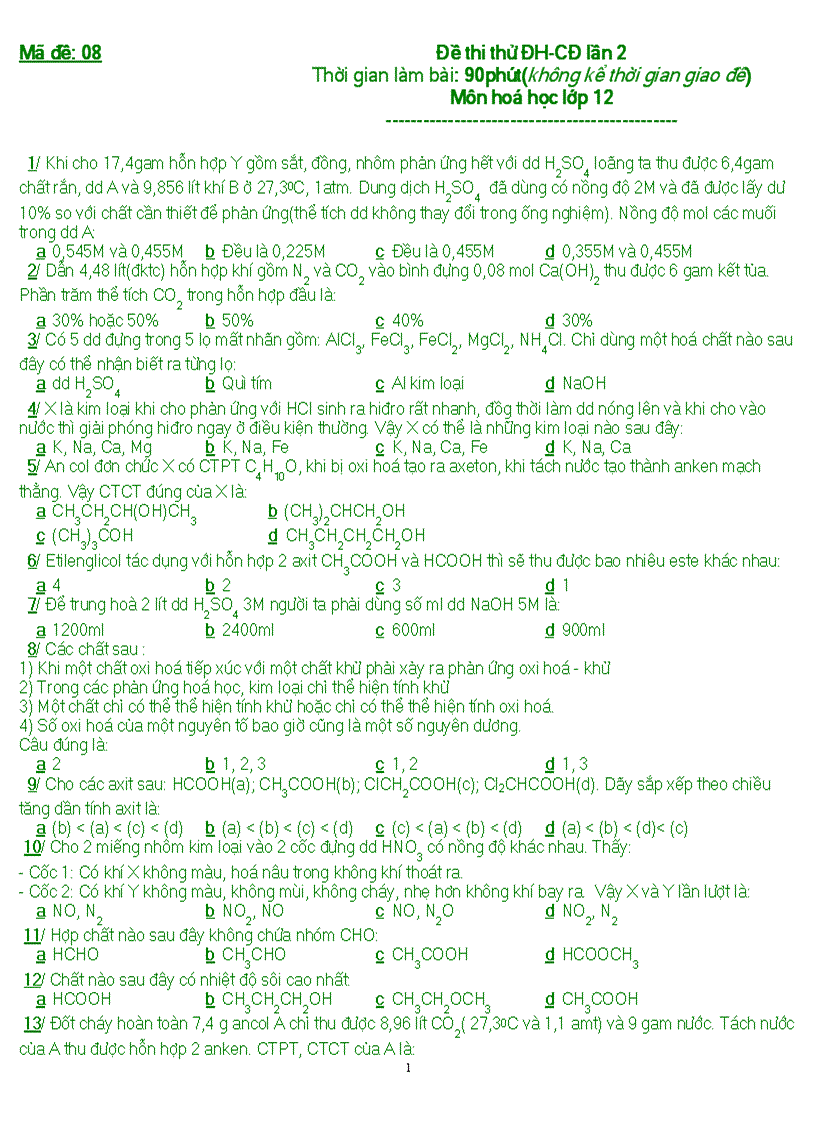 Đề thi thử ĐH Hóa số 7