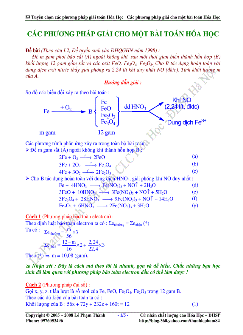 Các phương pháp giải một bài toán hóa học