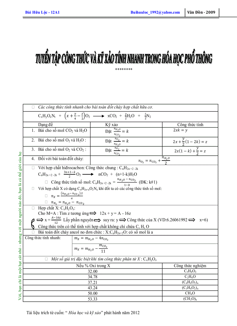 Cac cong thuc va ky xao giai nhanh hoa