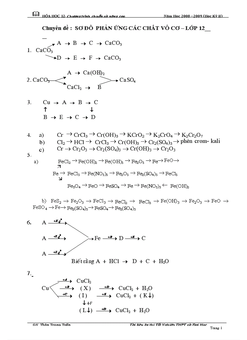 Bt các sơ đồ pứ vô cơ 12