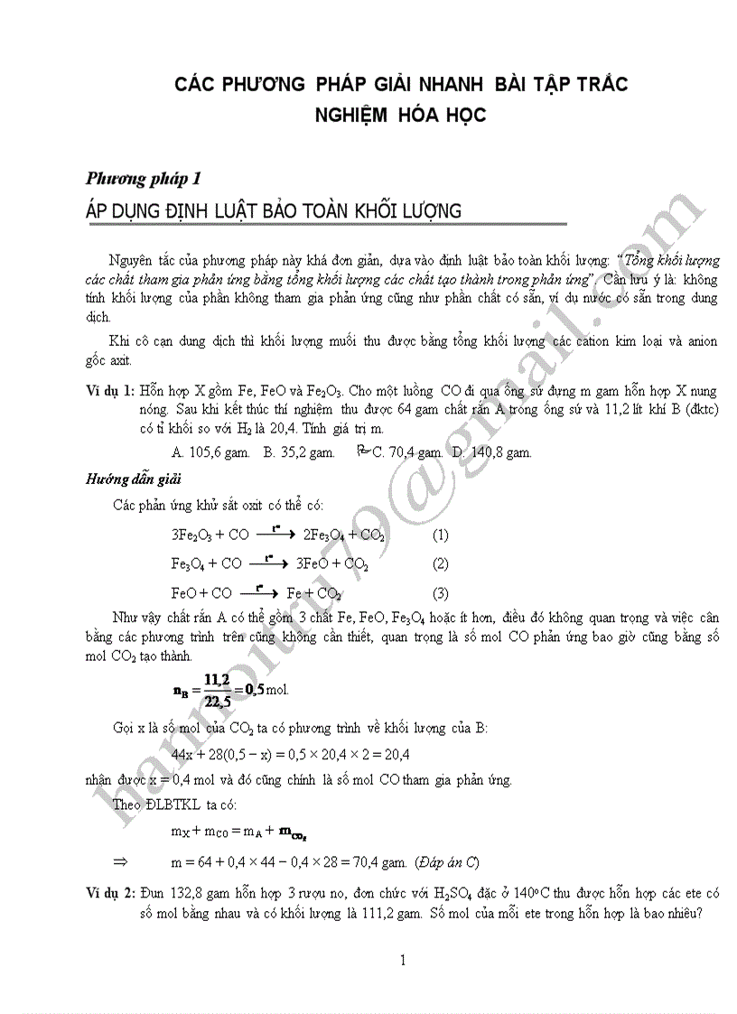 Các pp giải hóa học kèm hướng dẫn và lời giải