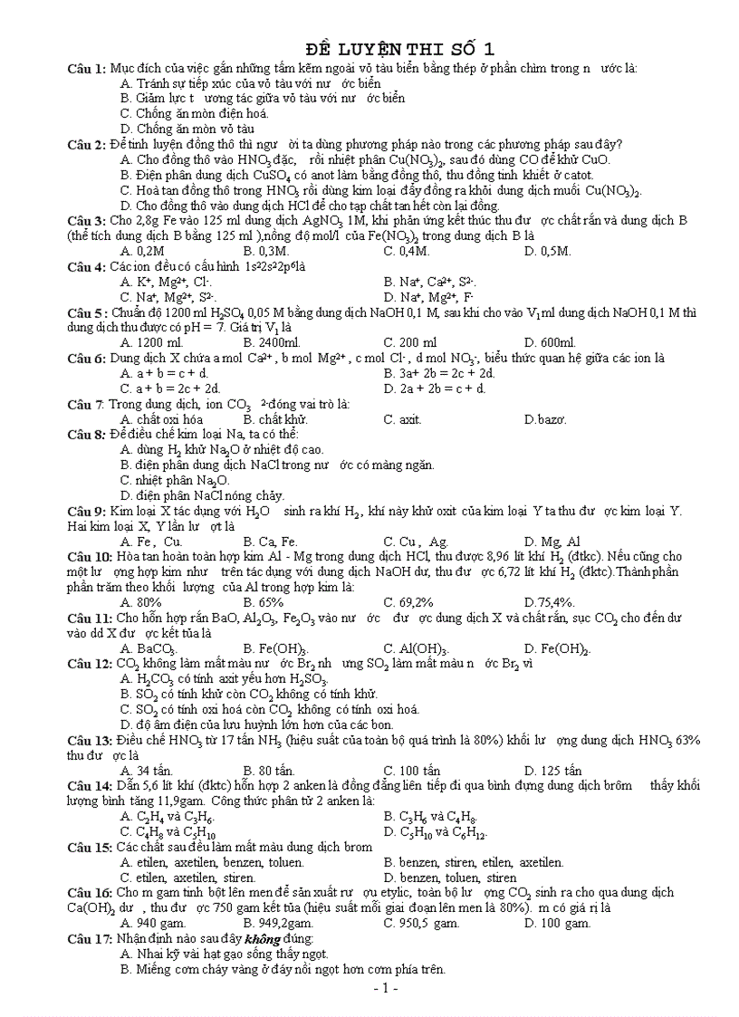 Đề luyện thi đại học năm 2008