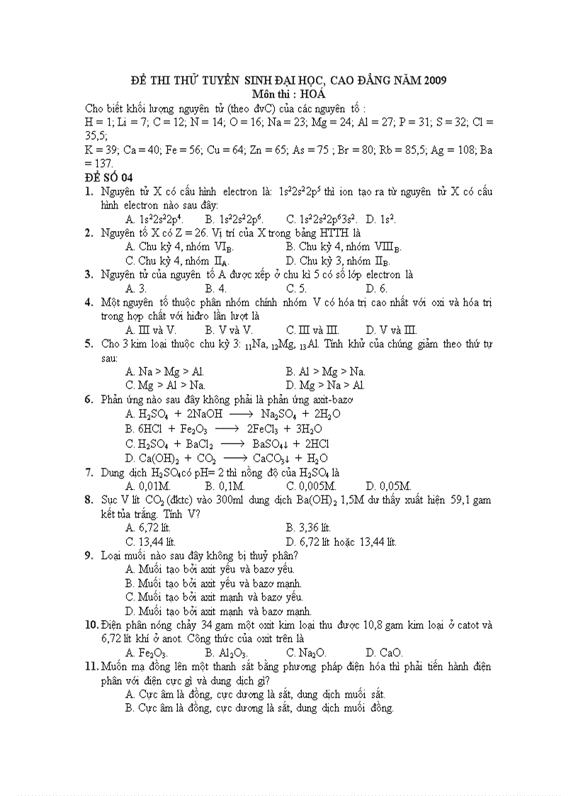 Đề thi thử đh 2009 mã 04 đáp án