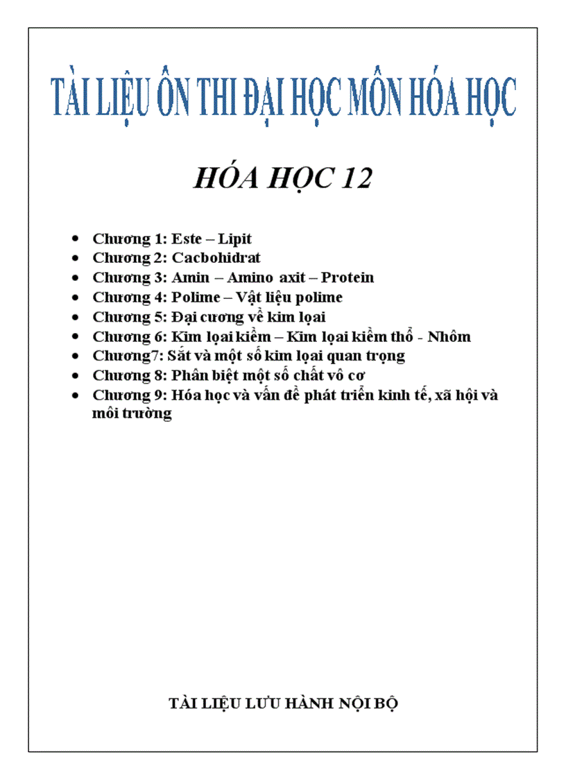 Đề cương ôn thi hóa học 12