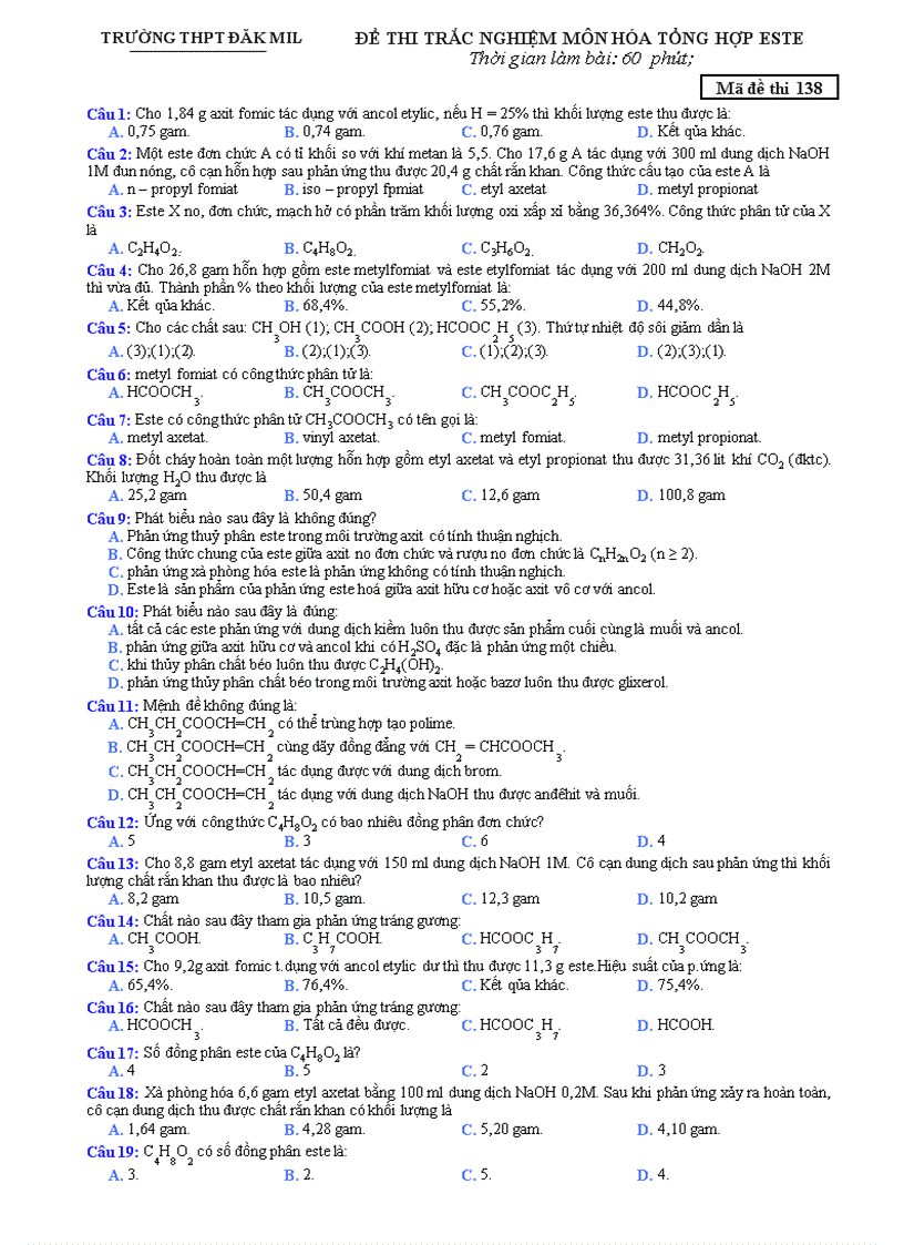 Bài tập este tổng hợp
