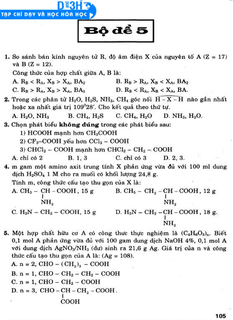 Đề thi thử ĐH số 5 của GS TSKH Nguyễn Thanh Khuyến