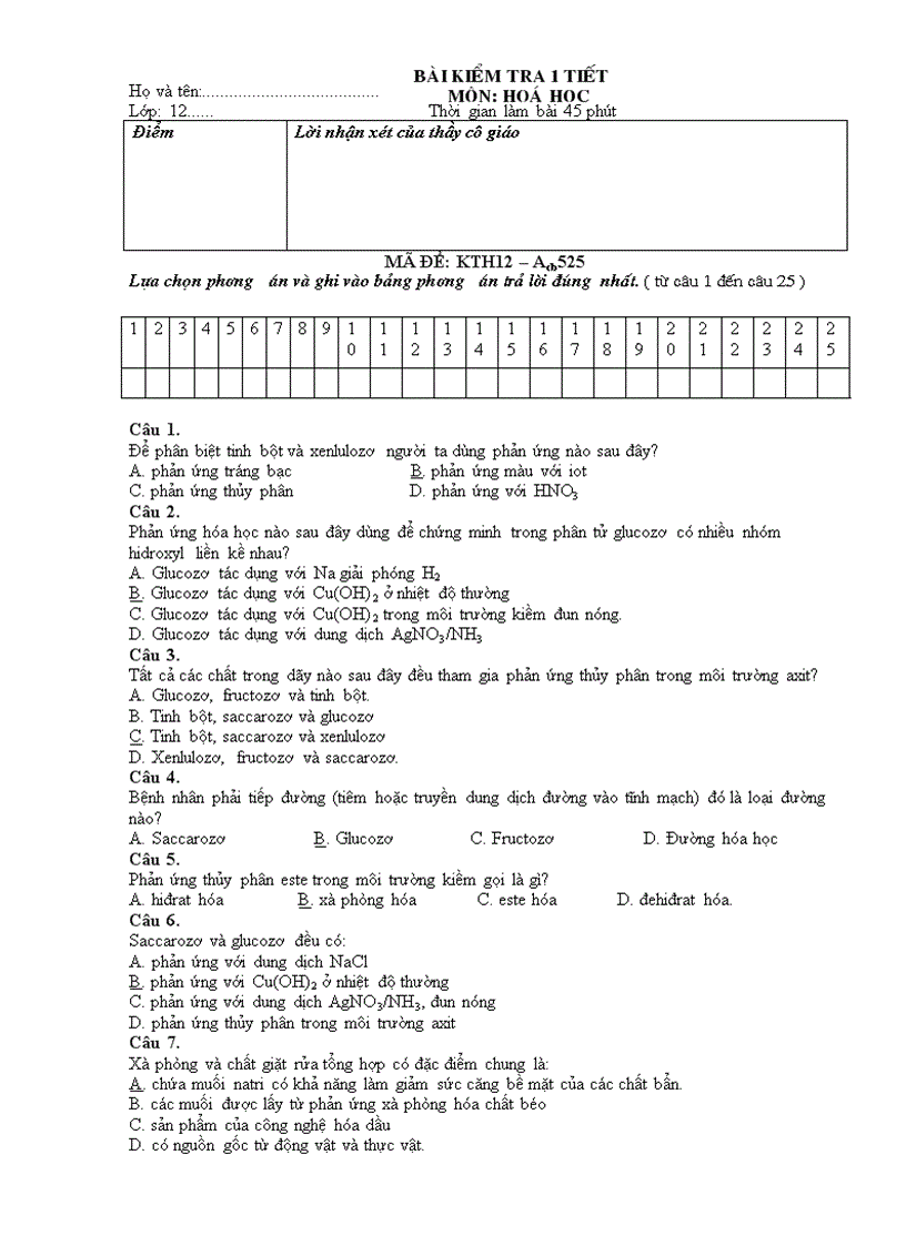 Đề d a bài kiểm tra số 1 hóa 12