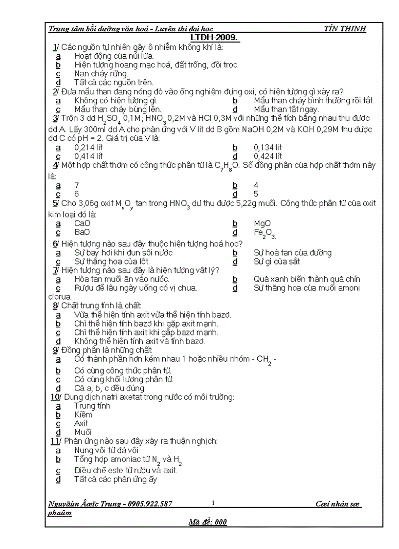 Bộ đề Trắc nghiệm