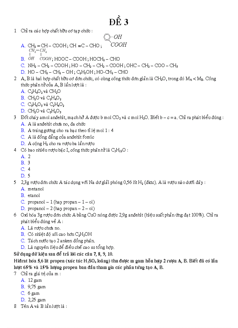 Đề 3 Trắc nghiệm