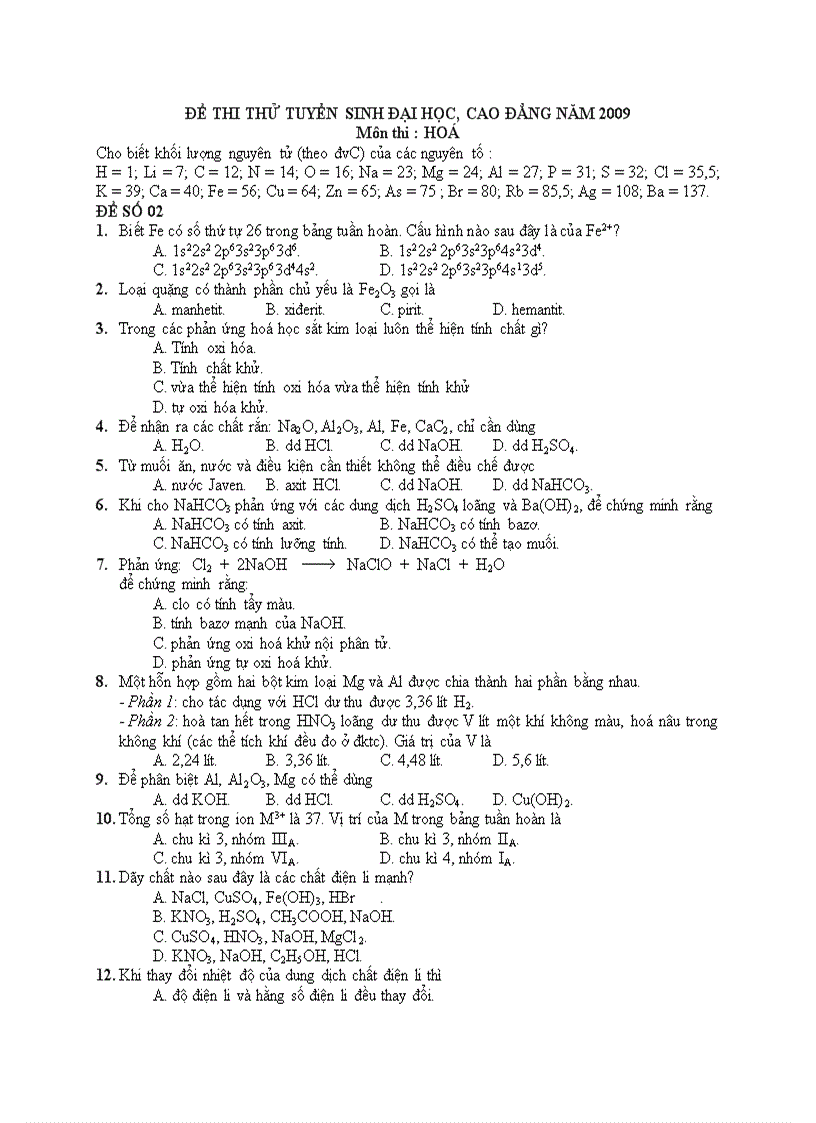 Đề thi thử đh 2009 mã 02 đáp án