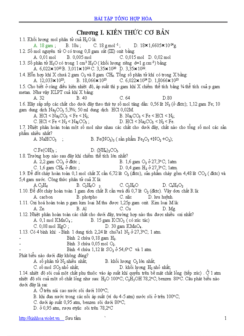 Bài tập hóa học tổng hợp