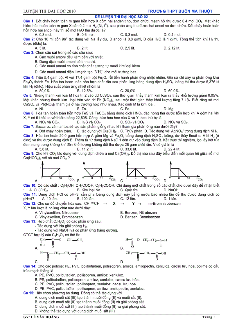 Đề Hóa hay ĐH 2010 2