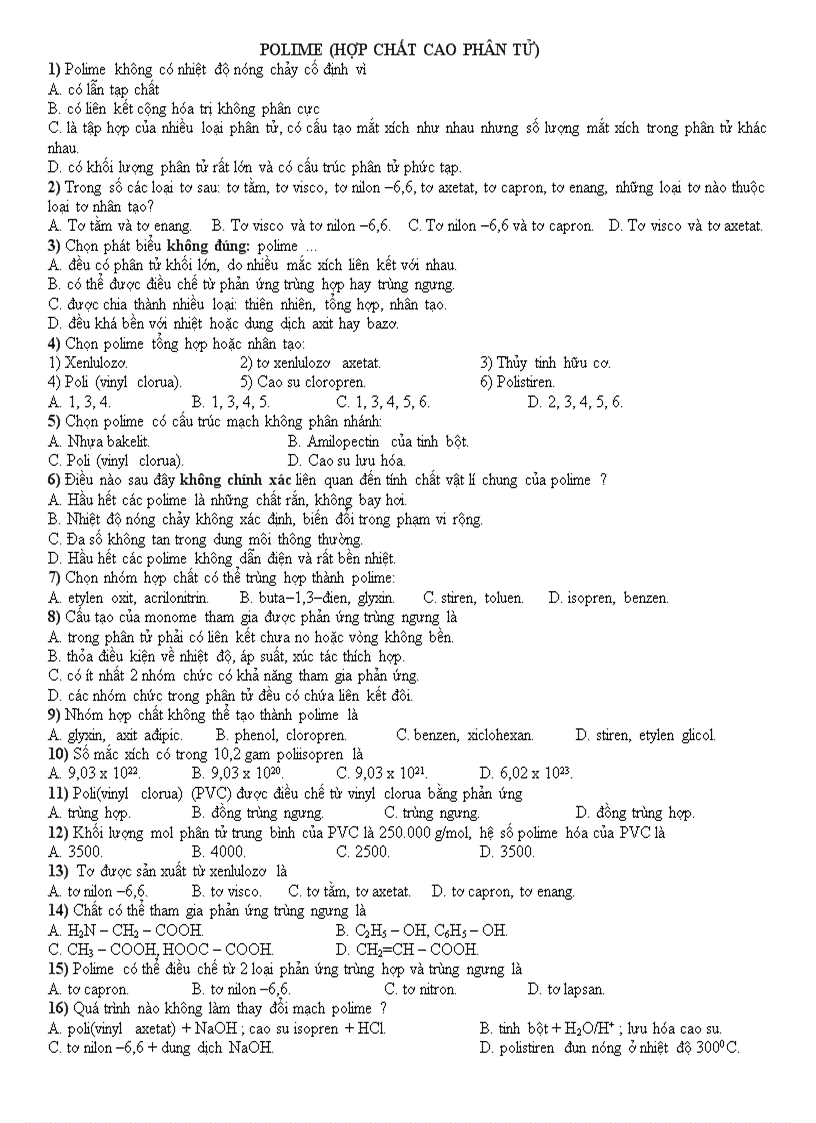 63 bai trac nghiem polime moi