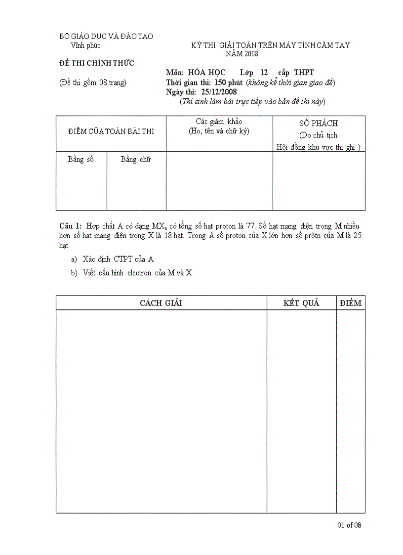 Đề thi HSG casio hoa hoc