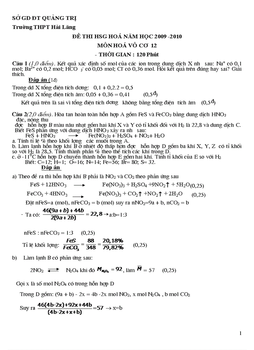 Đề thi HSG hóa học 12 2009