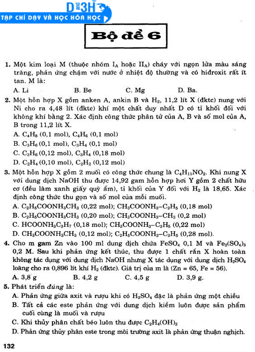 Đề thi thử ĐH số 6 của GS TSKH Nguyễn Thanh Khuyến