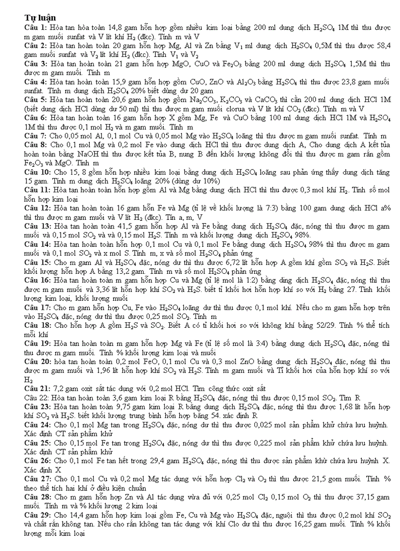 Bài tập H2SO4
