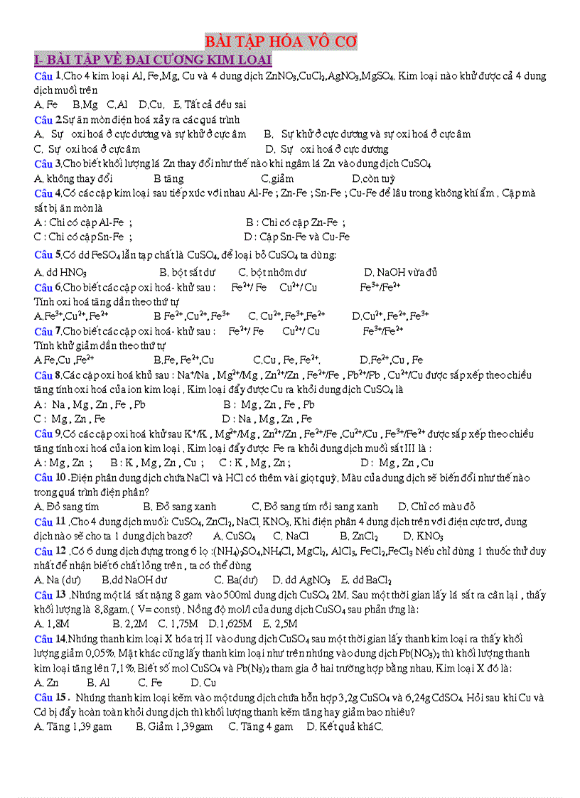 Bài tập hóa vô cơ CB NC