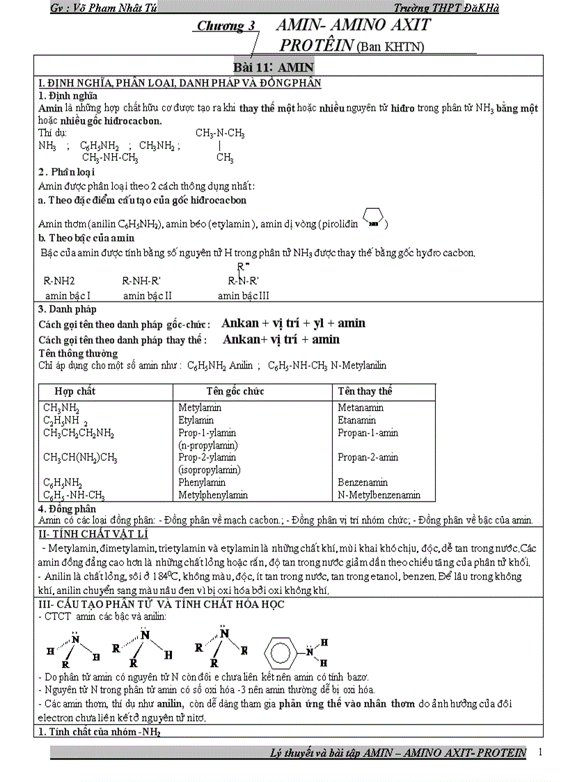 Bài tập amin aminoaxxit protein