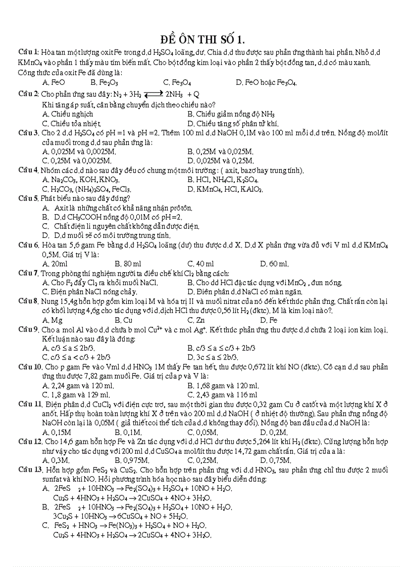 Đề thi thử ĐH Hóa số 10