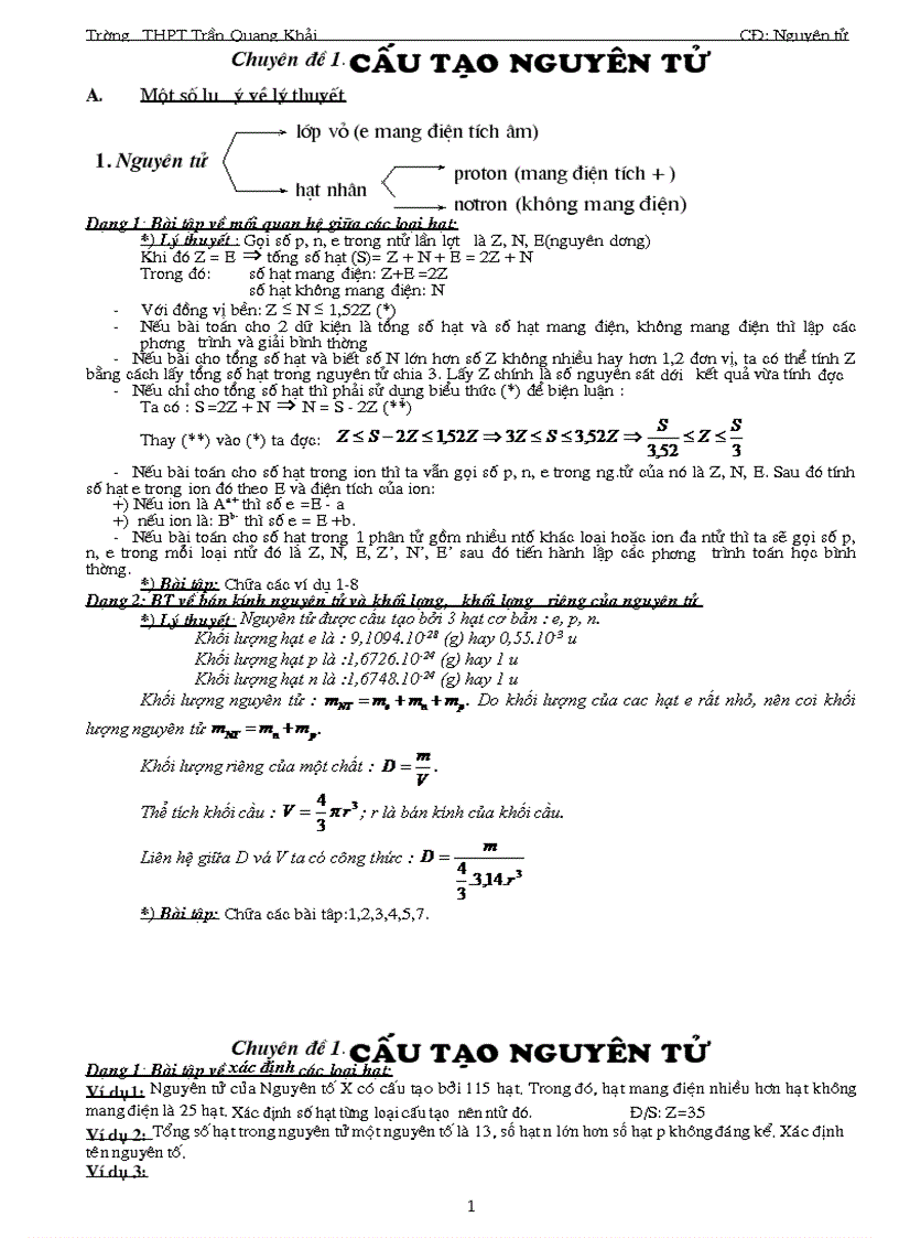 Chuyên đề cấu tạo nguyên tử