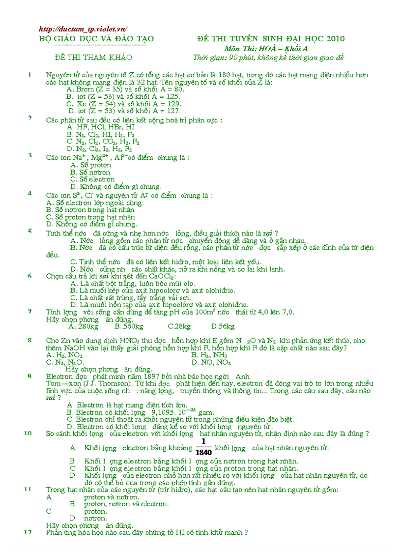 Đại học Hóa 2010 số 3