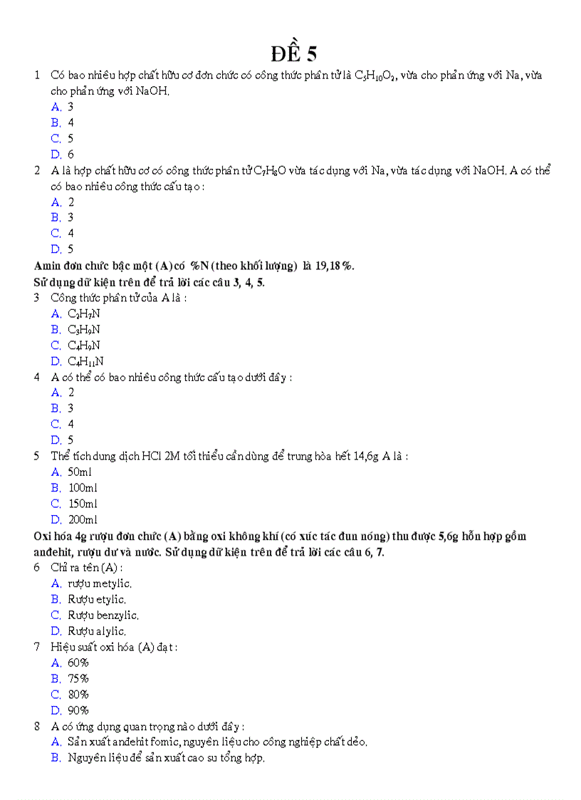 Đề 5 Trắc nghiệm