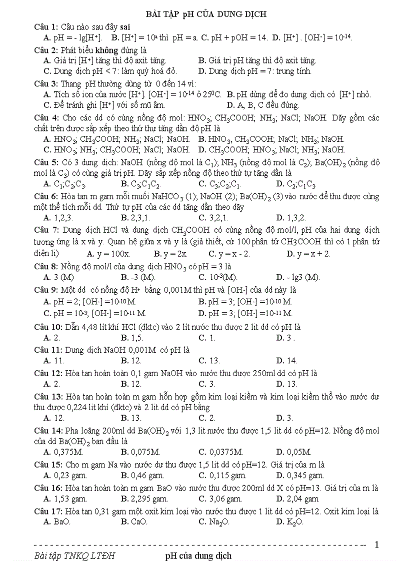 CHUYÊN ĐỀ VỀ pH