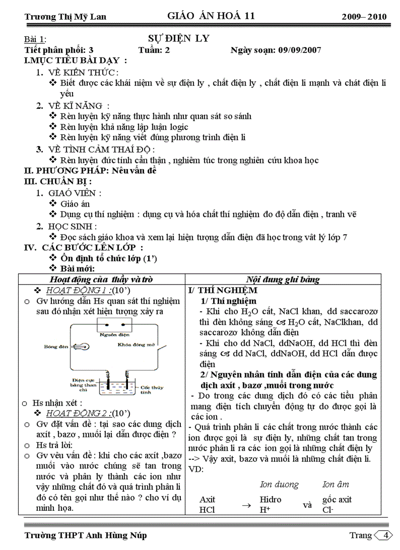 Bài 1 Sự điện li