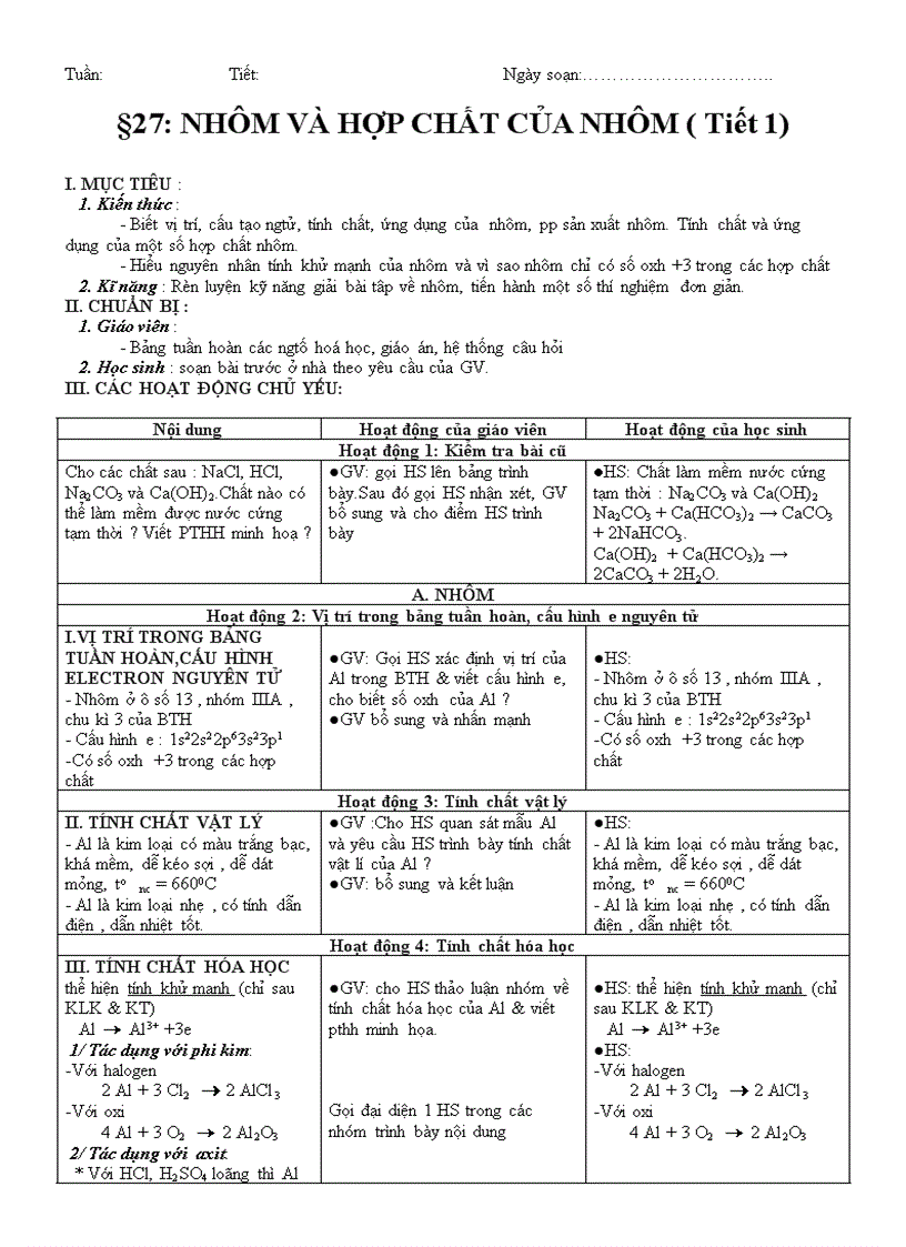 Bài 27 t1 Nhôm và hợp chất của nhôm