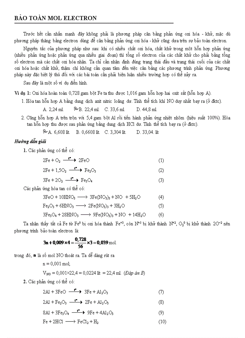 Bảo toàn mol electron