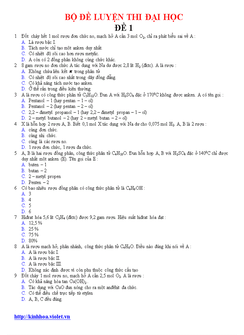 Bộ đề thi ĐH môn hóa có HD