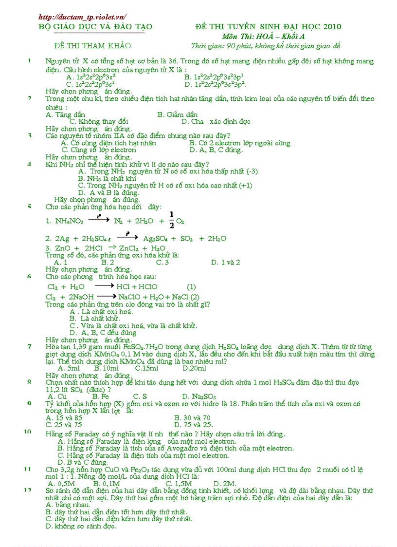 Đại học Hóa 2010 số 6