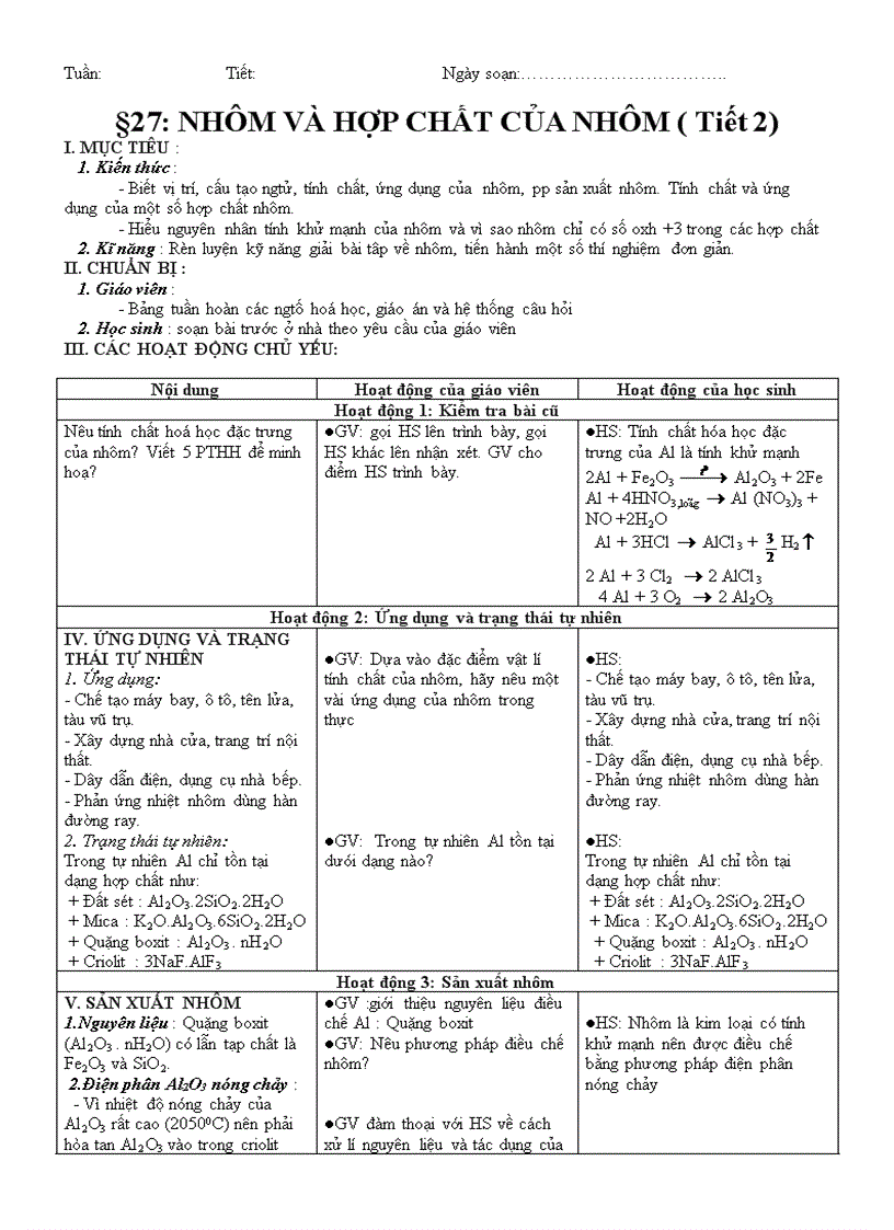 Bài 27 t2 nhôm và hợp chất của nhôm