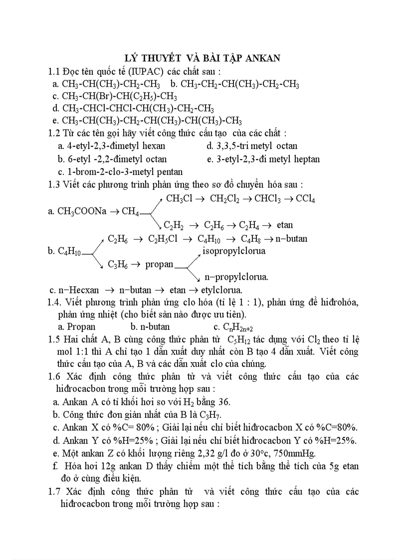 Bài tập tổng hợp về ankan