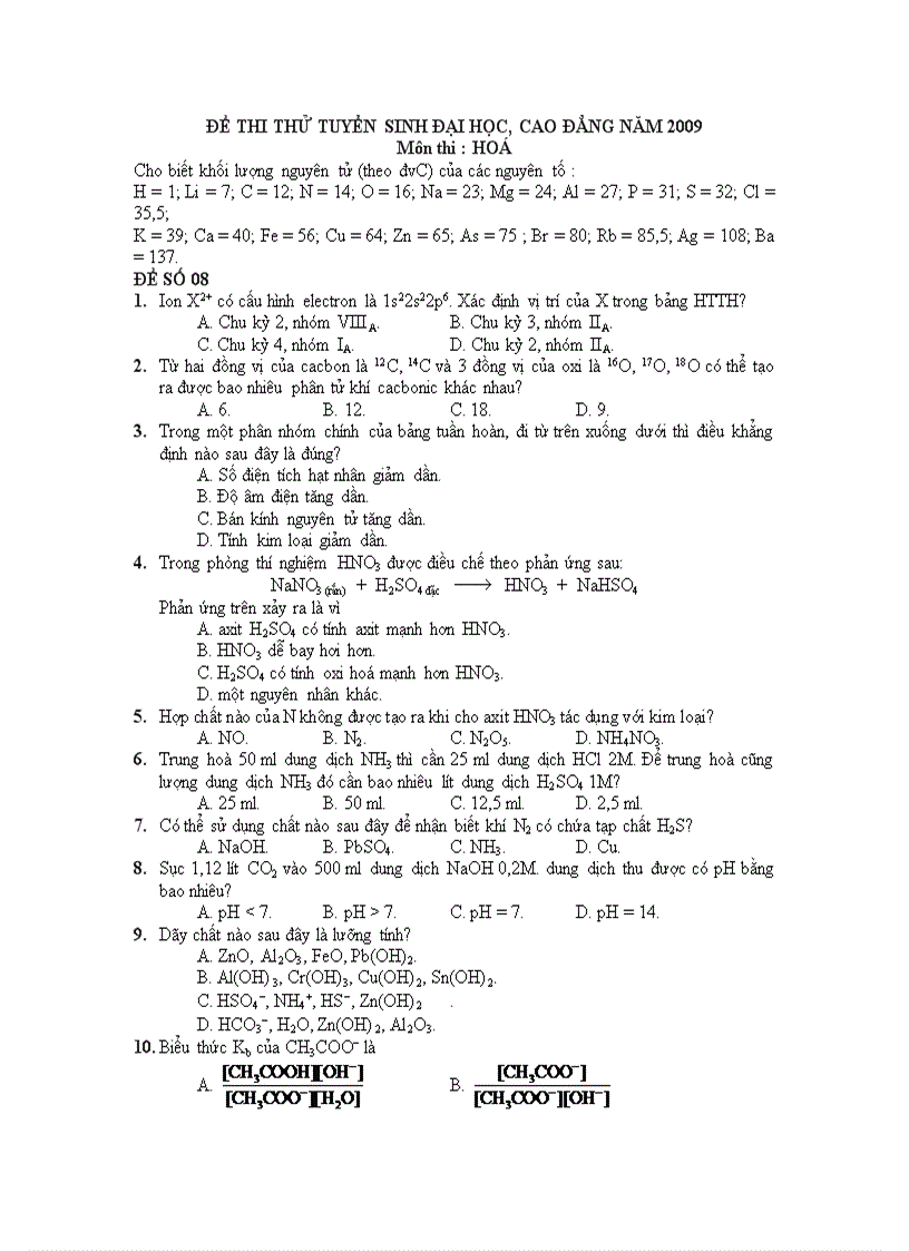 Đề thi thử đh 2009 mã 08 đáp án