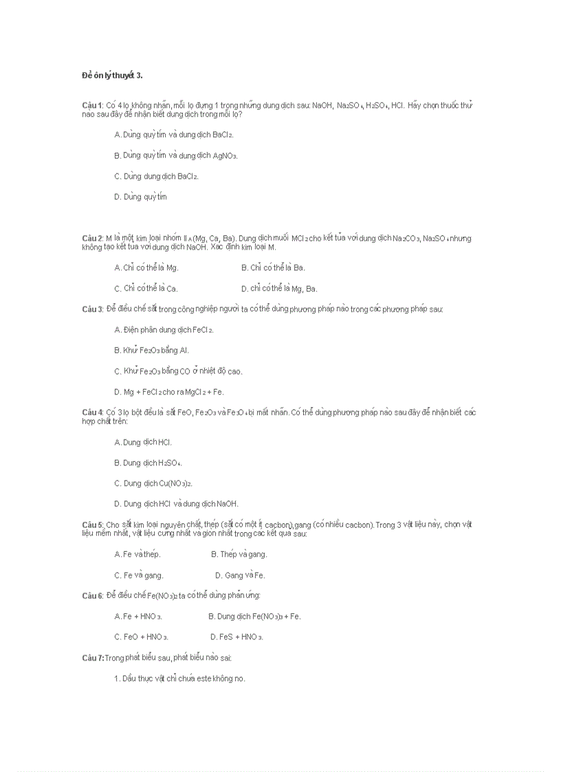 Đề ôn lý thuyết 3 có đáp án