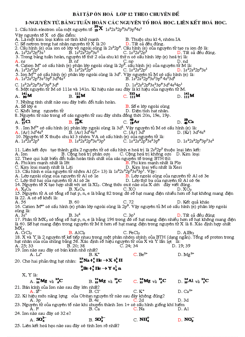 Bt hoá 12 theo chuyên đề 1