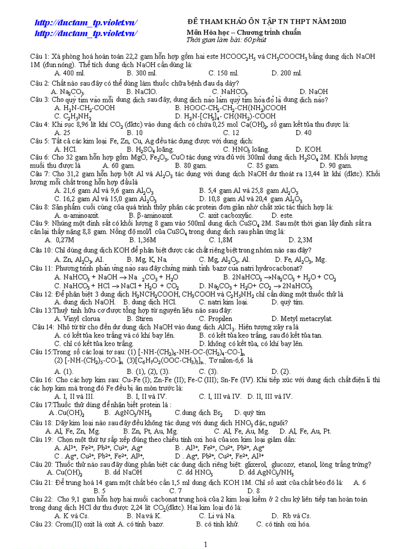 Đề ôn thi Hóa TN 2010 số 2