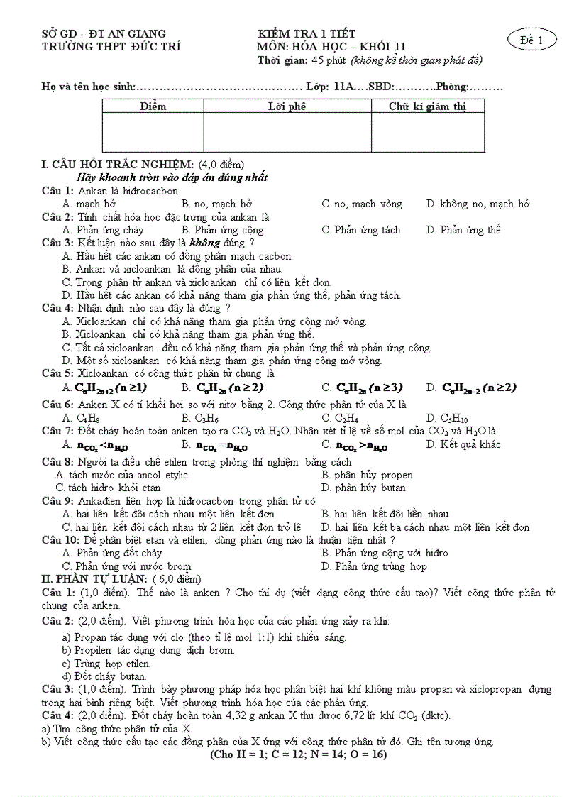 Kiem tra 1t hoa 11 hk2