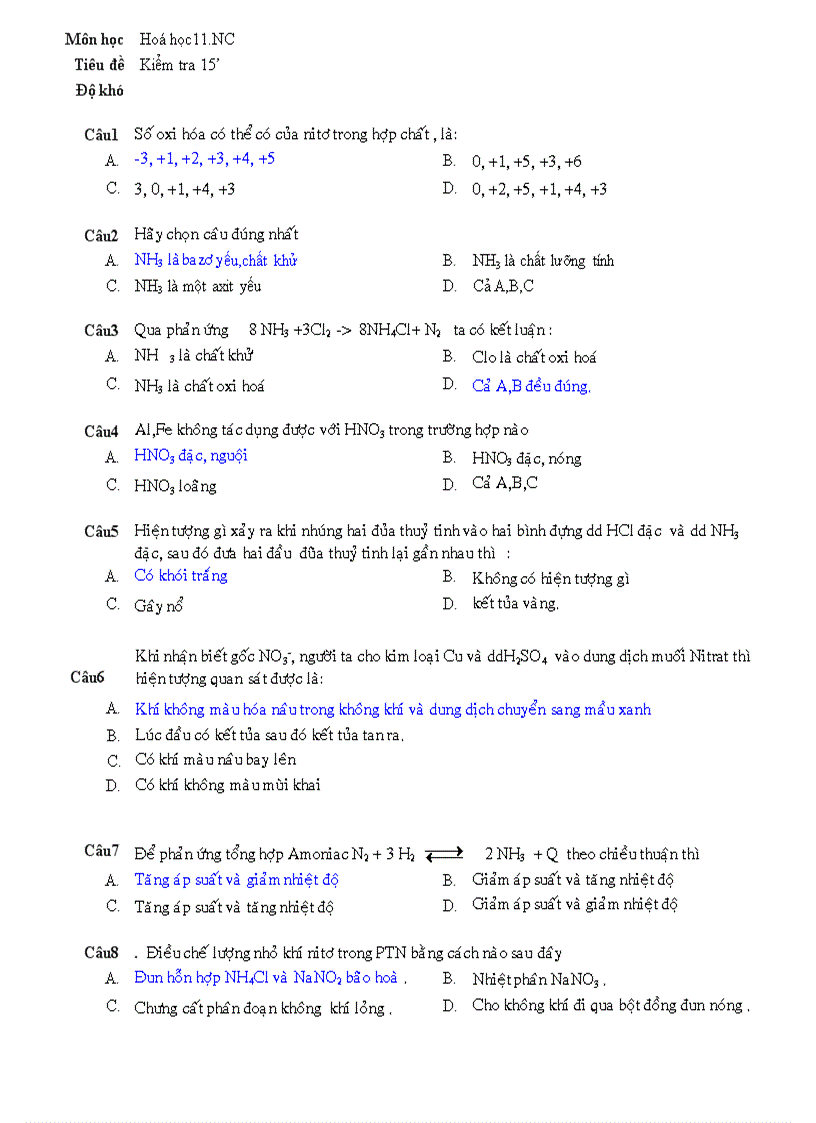 Kiểm tra 15 hóa nâng cao 11