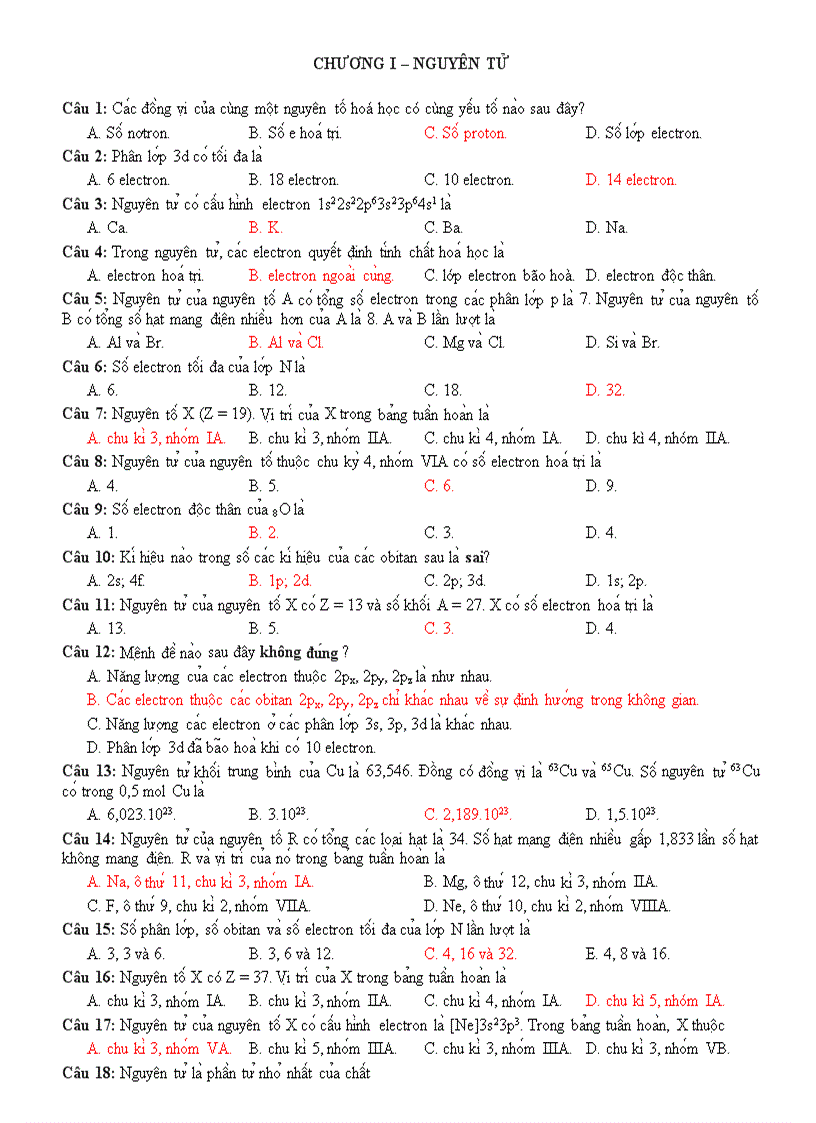 Trac nghiem lop 10 chuong I