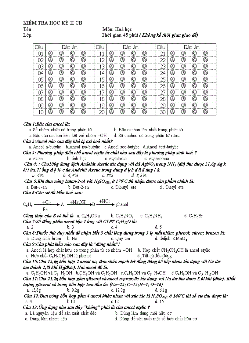 Đề KT Hoá 11 HK II 8