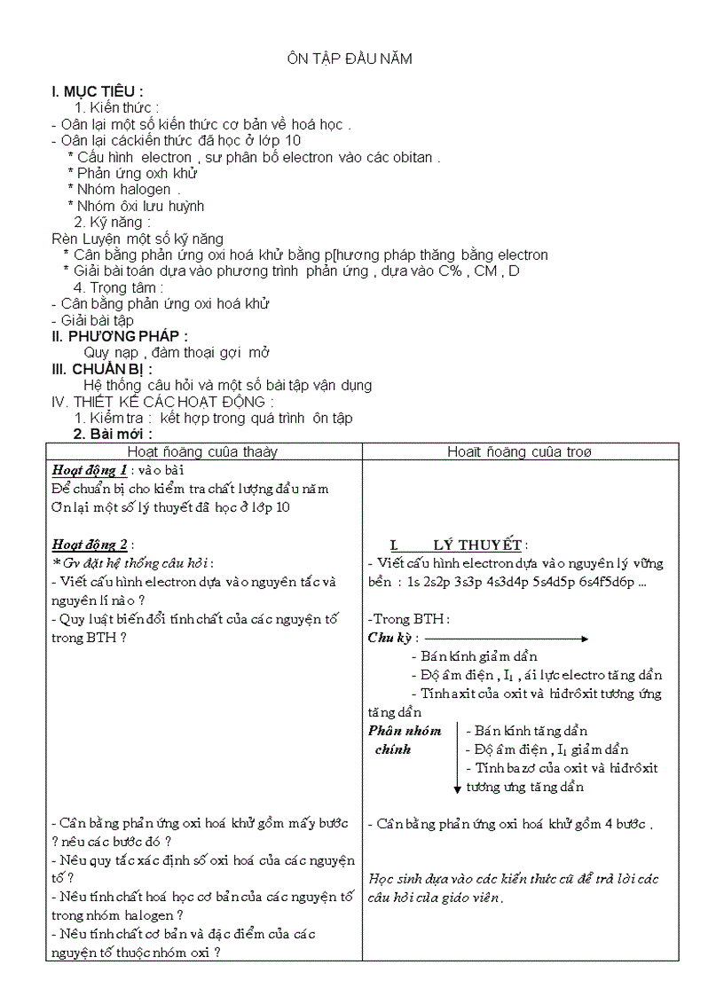 Giáo án 11 NC kỳ I