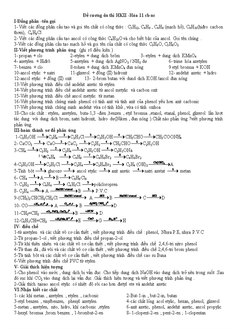 De cuong HKII hoa 11 CB NC