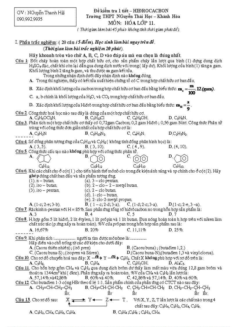 KT 45 phút hiđrocacbon 11 nâng cao