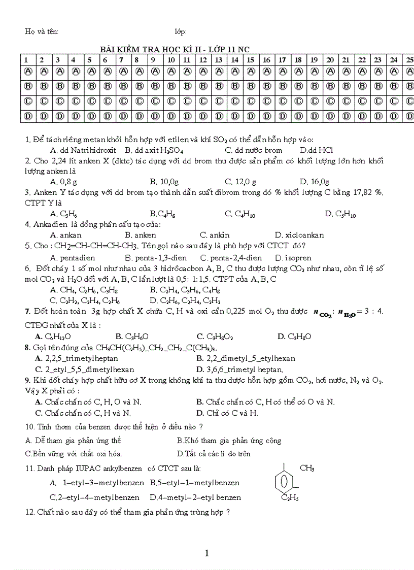 Đề kthk ii 11nc hay