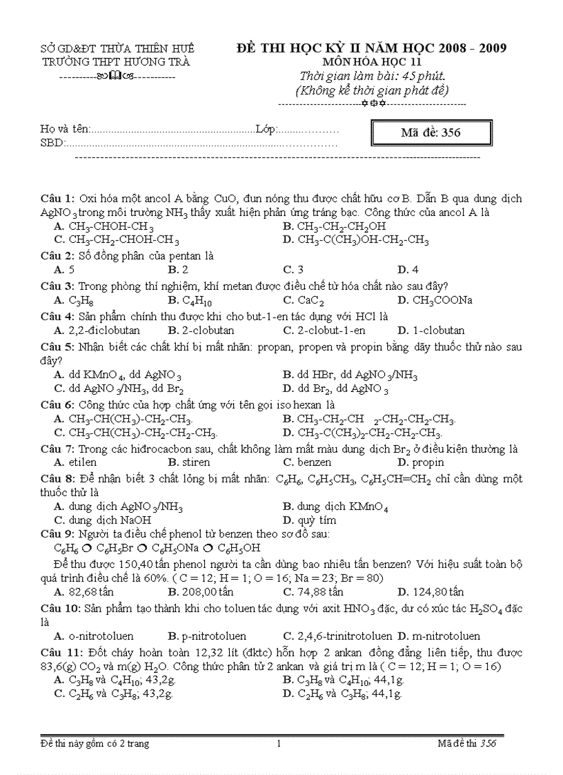 Đề KT Hoá 11 HK II 6