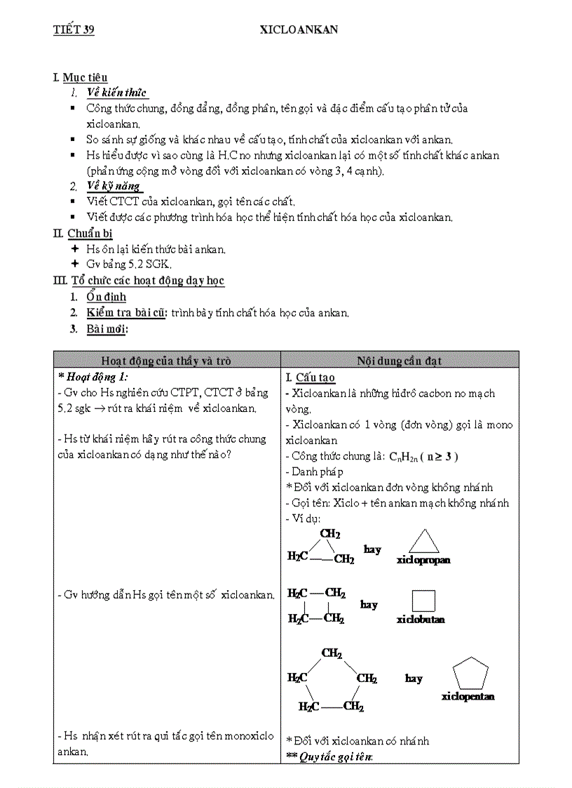 Tiết 39 Xicloankan ban cơ bản