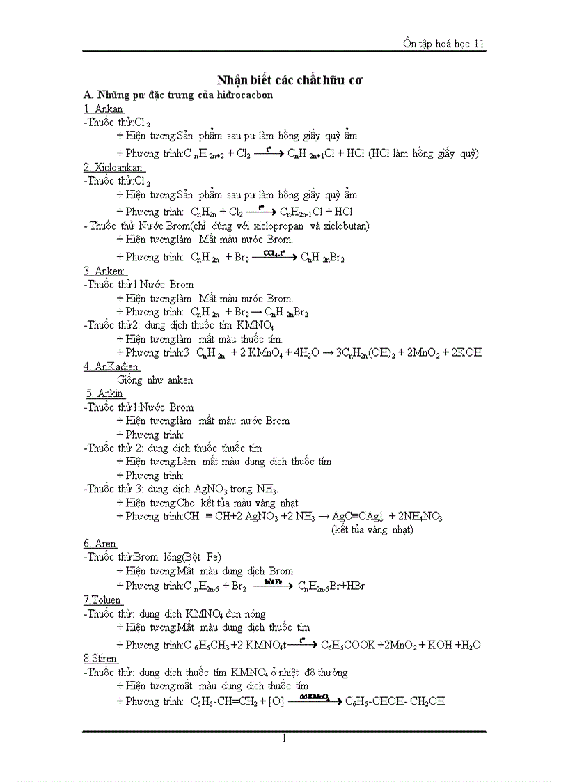 Nhận biết các chất hữu cơ 1